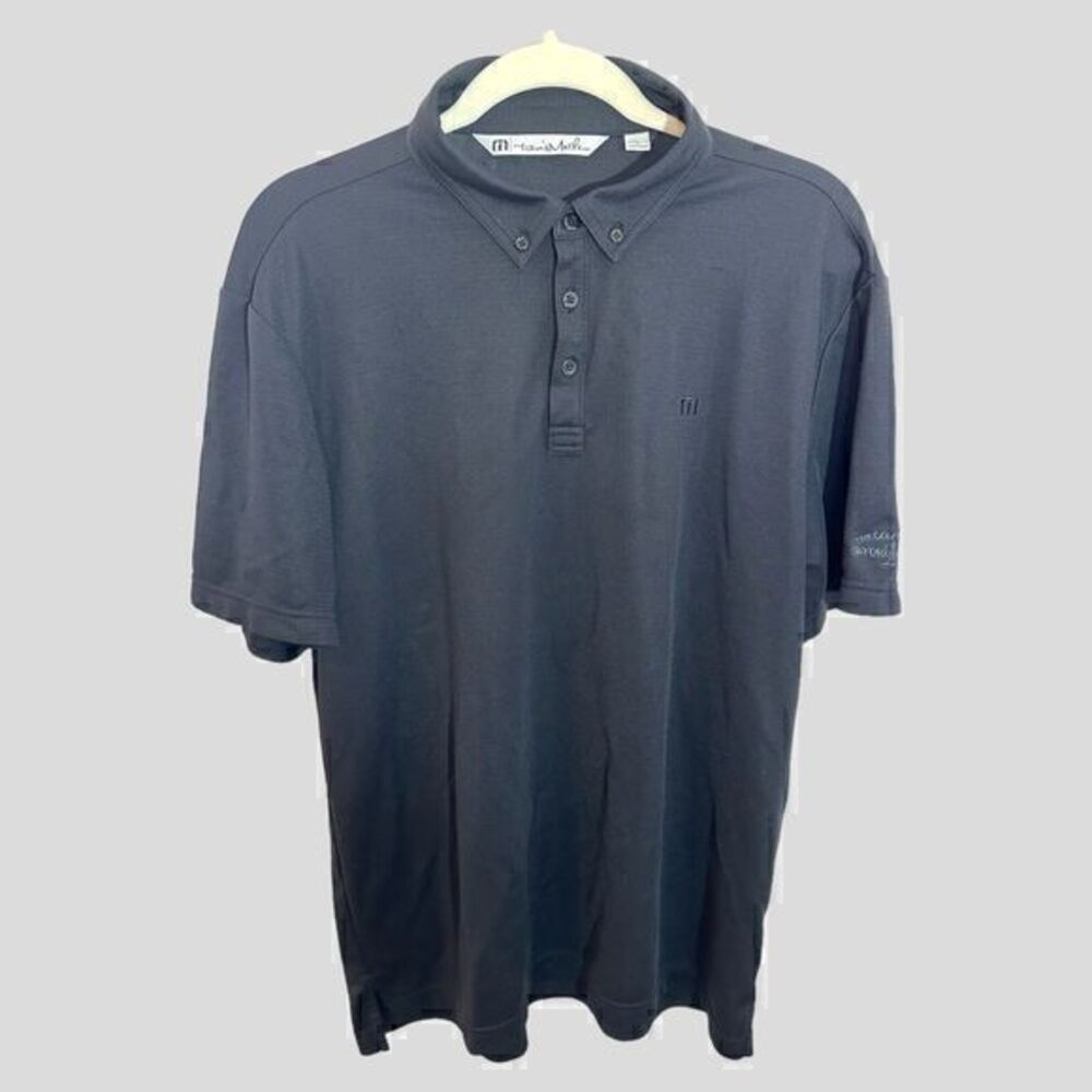 Travis Mathew Polo Shirt Mens Large Golf Black Embroidered Logo Oxford Greens